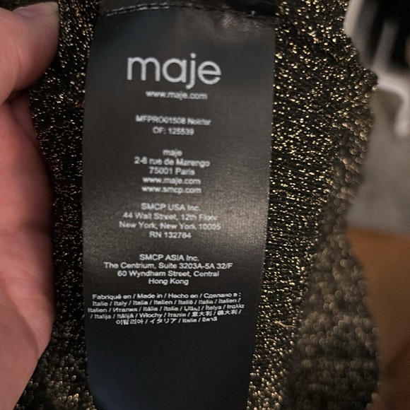 MAJE Black with gold glitter ruched short jumper dress, size 36 NWT - Picture 4 of 5